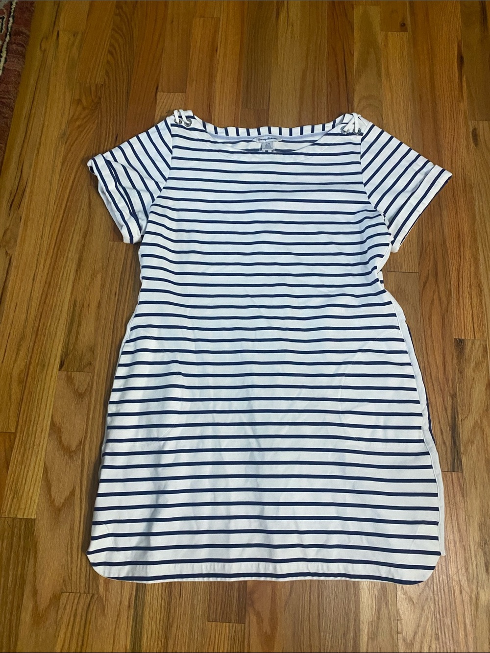 Tommy Bahama Blue and White Striped Boatneck Top